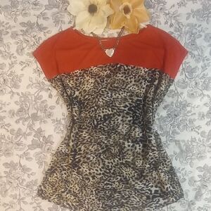 Red and Leopard Print Top